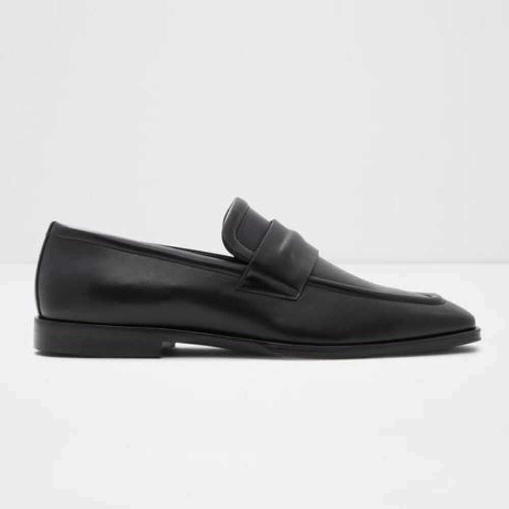 ALDO Dark Academia Square Toe Penny Loafers Black Leather Size 12 - Picture 2 of 12